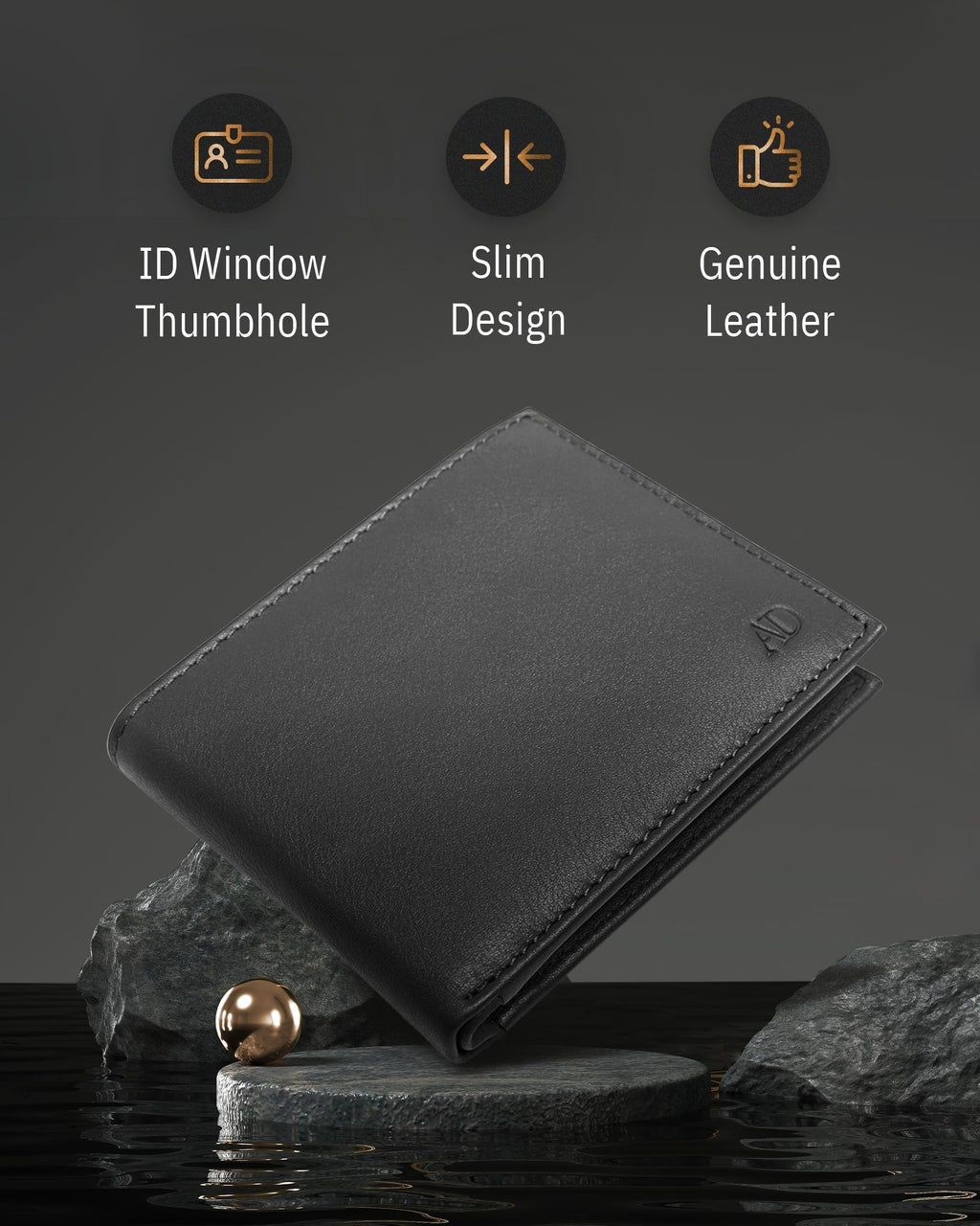 Genuine Leather Bifold Wallet – Flip-Up ID Window, RFID Blocking