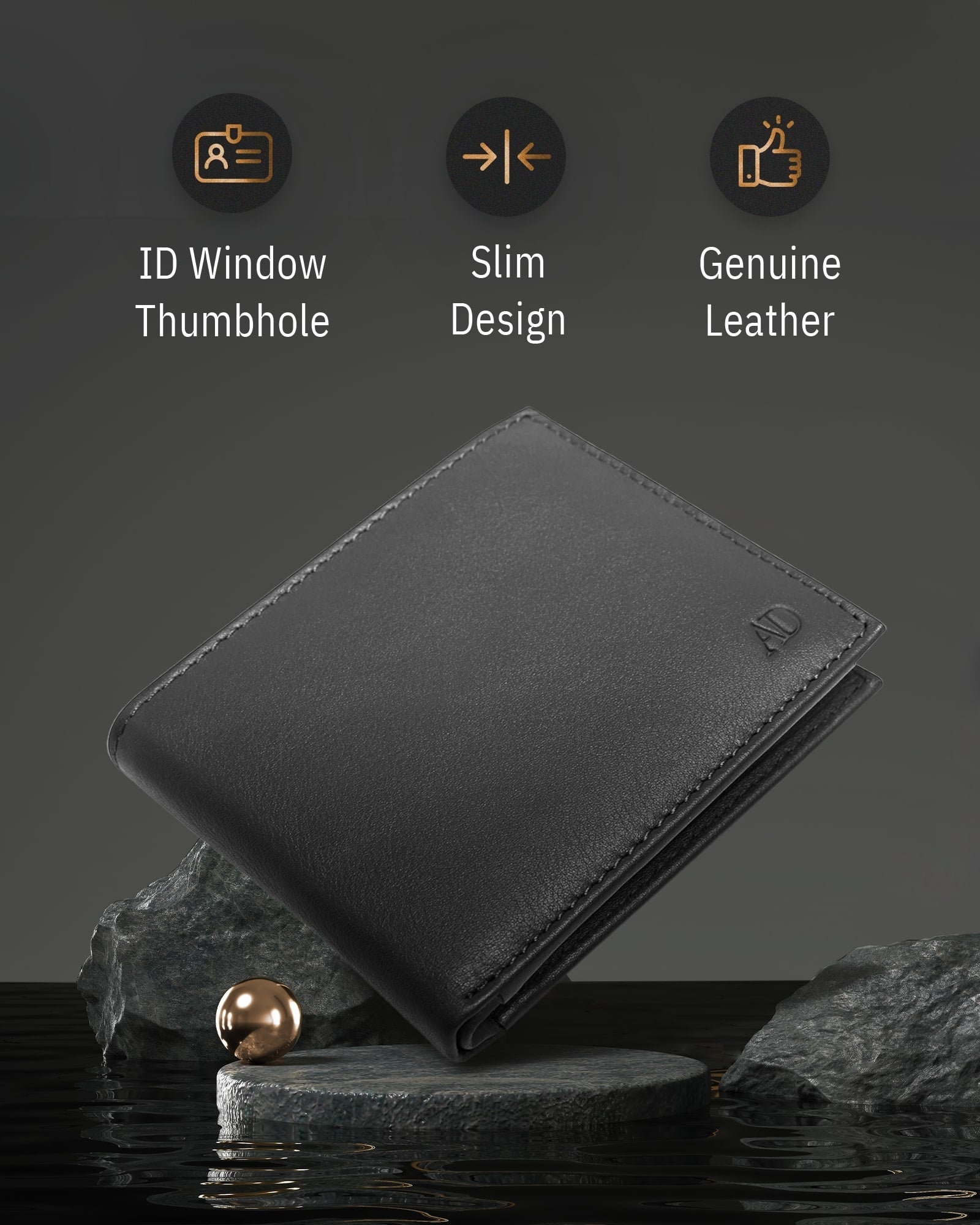 Genuine Leather Bifold Wallet – Flip-Up ID Window, RFID Blocking