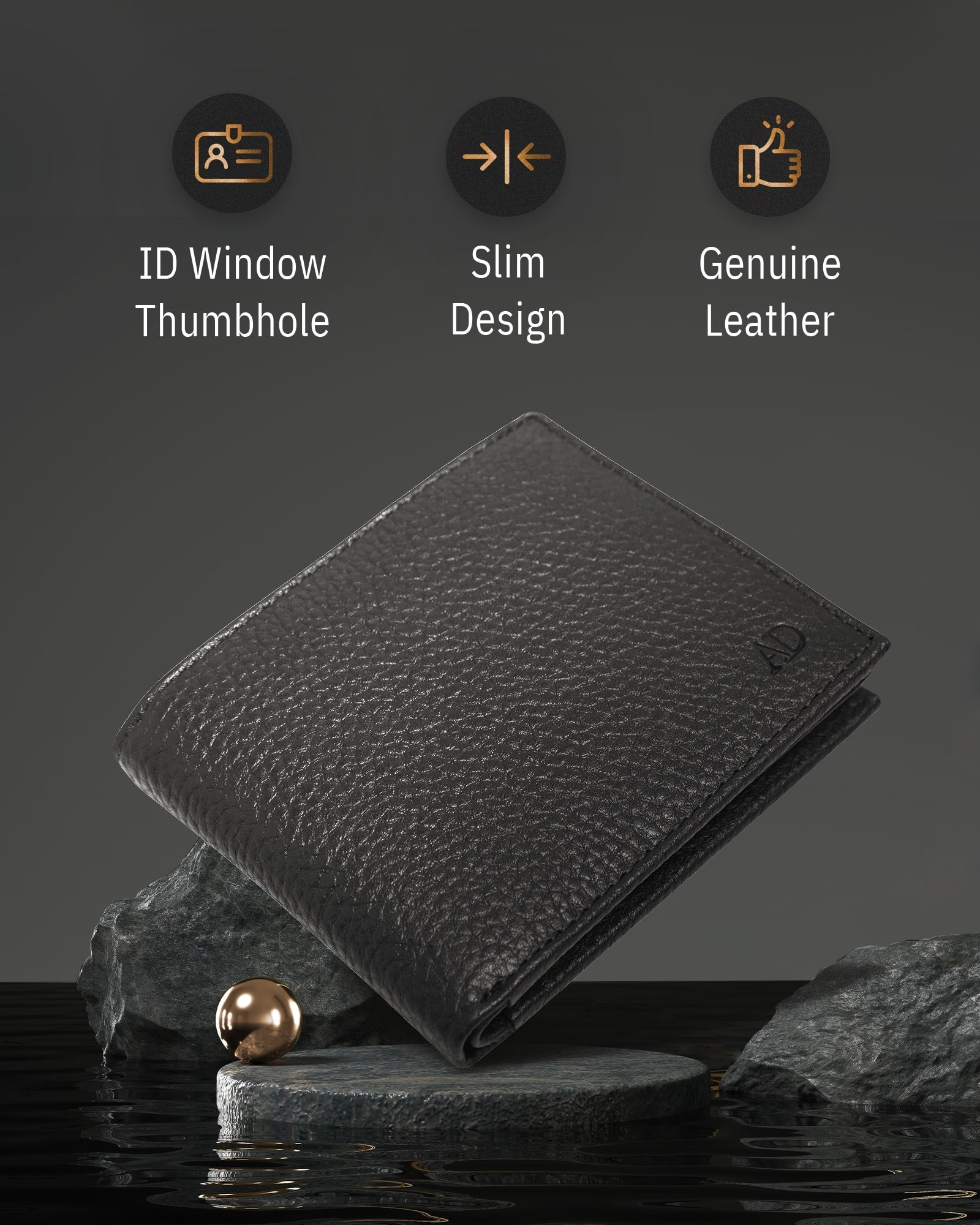 Genuine Leather Bifold Wallet – Flip-Up ID Window, RFID Blocking