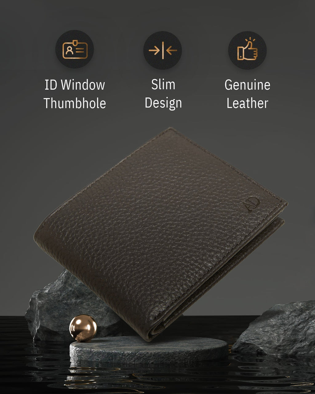Genuine Leather Bifold Wallet – Flip-Up ID Window, RFID Blocking