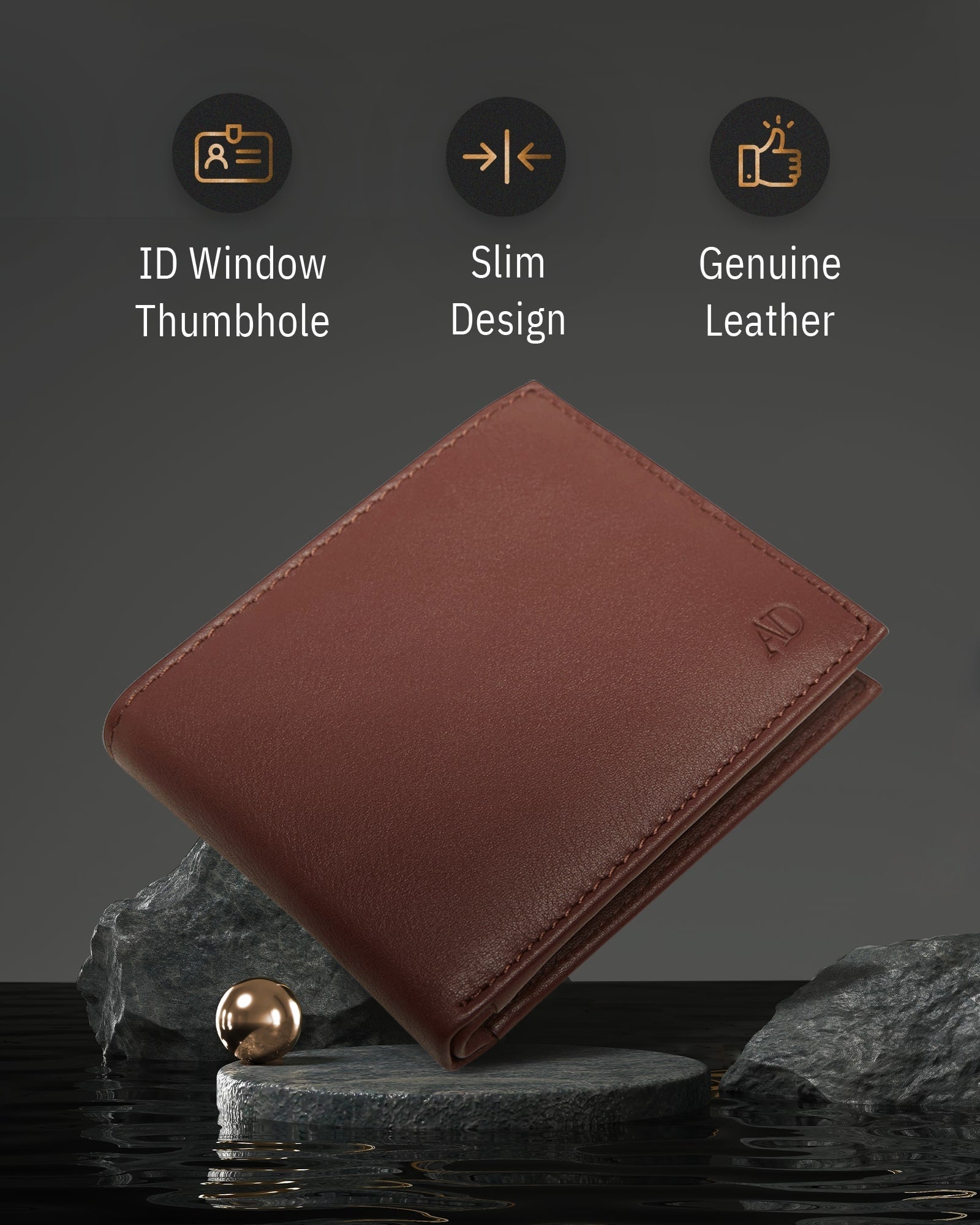 Genuine Leather Bifold Wallet – Flip-Up ID Window, RFID Blocking