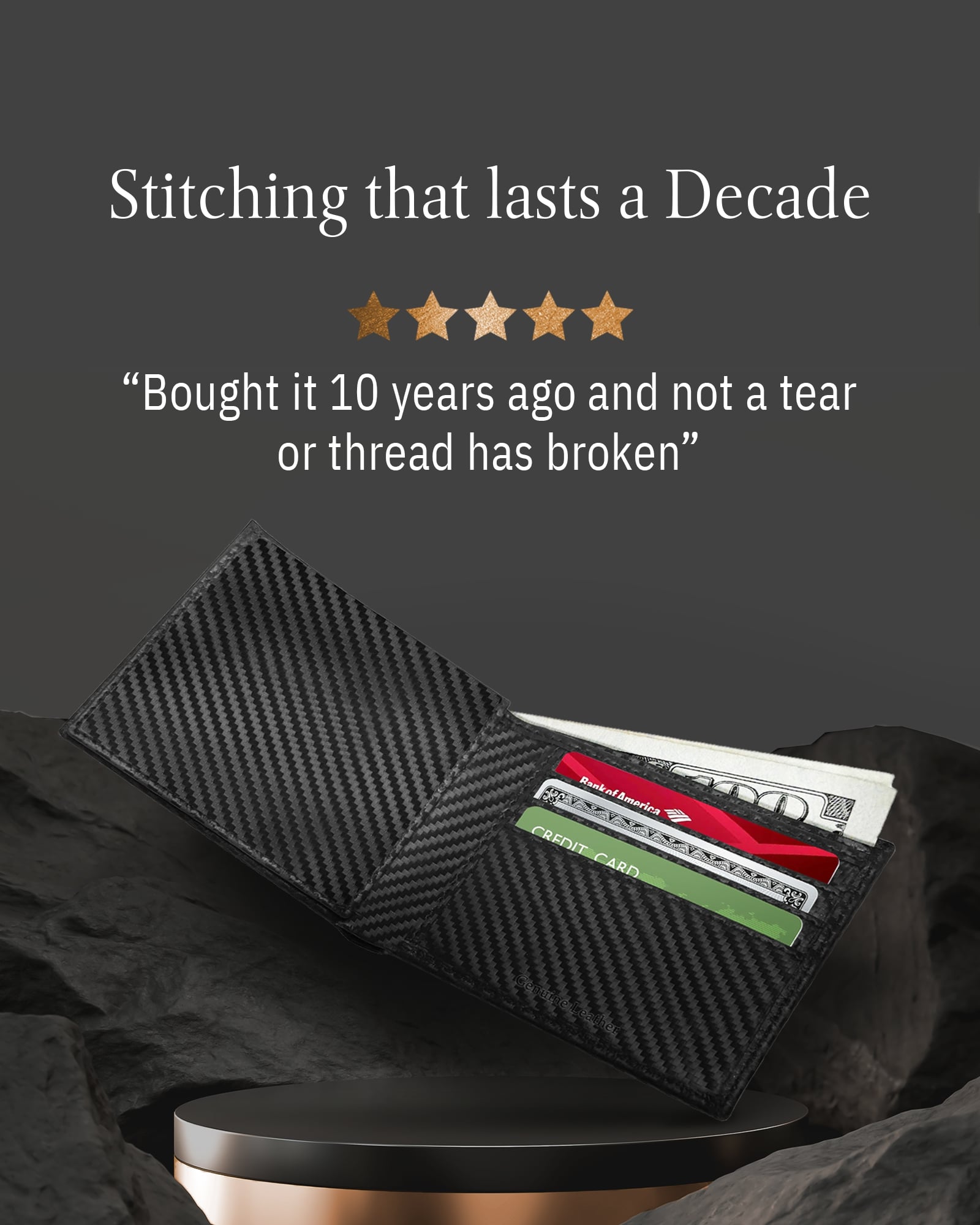Genuine Leather Bifold Wallet – Flip-Up ID Window, RFID Blocking