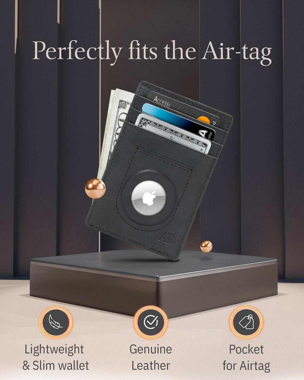 Leather AirTag Card Holder – Slim Wallet with Hidden Tracker Pocket