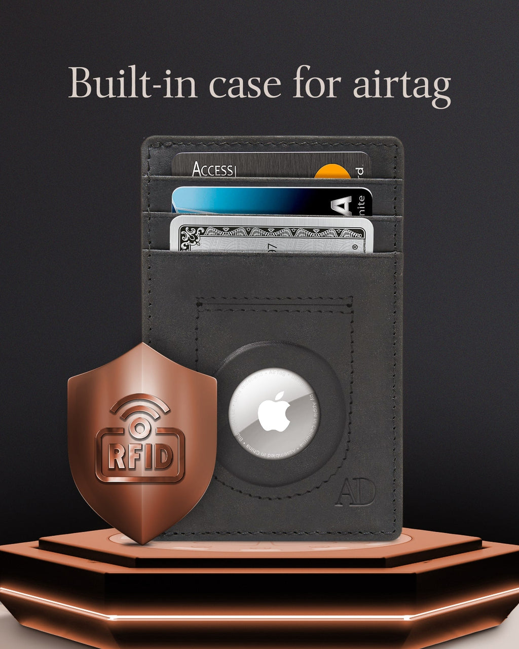 Leather AirTag Card Holder – Slim Wallet with Hidden Tracker Pocket