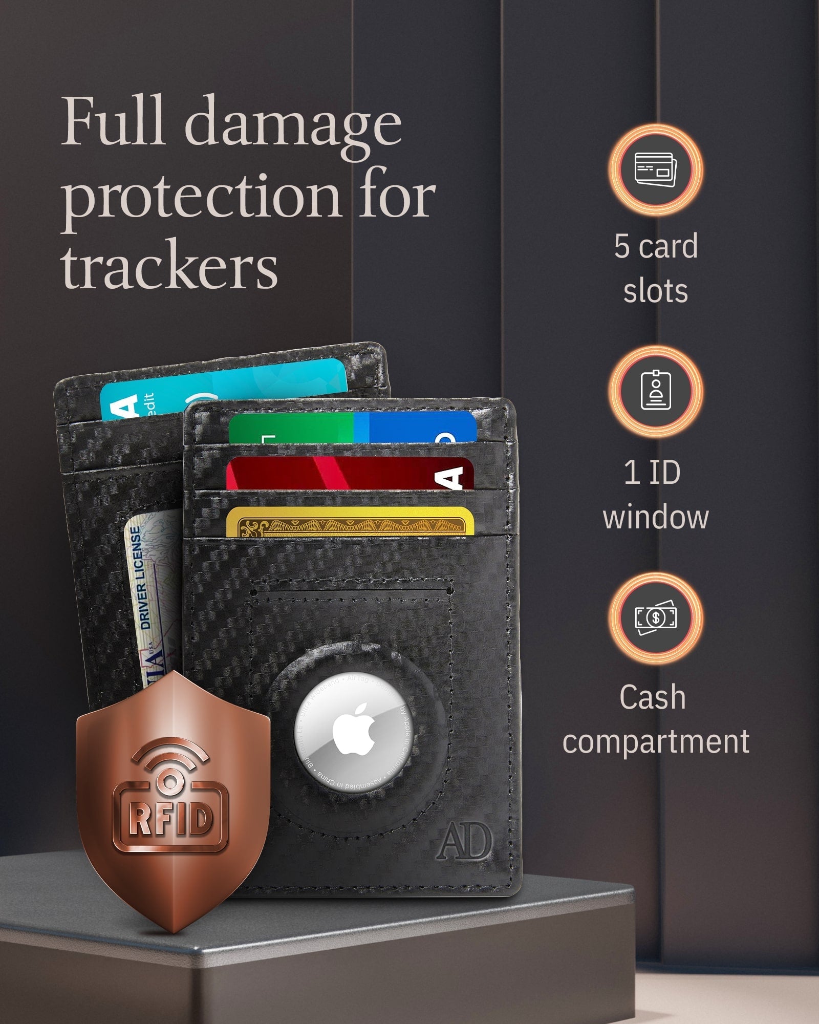 Leather AirTag Card Holder – Slim Wallet with Hidden Tracker Pocket