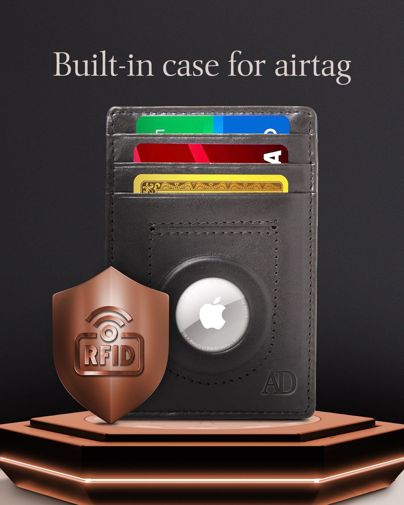 Leather AirTag Card Holder – Slim Wallet with Hidden Tracker Pocket