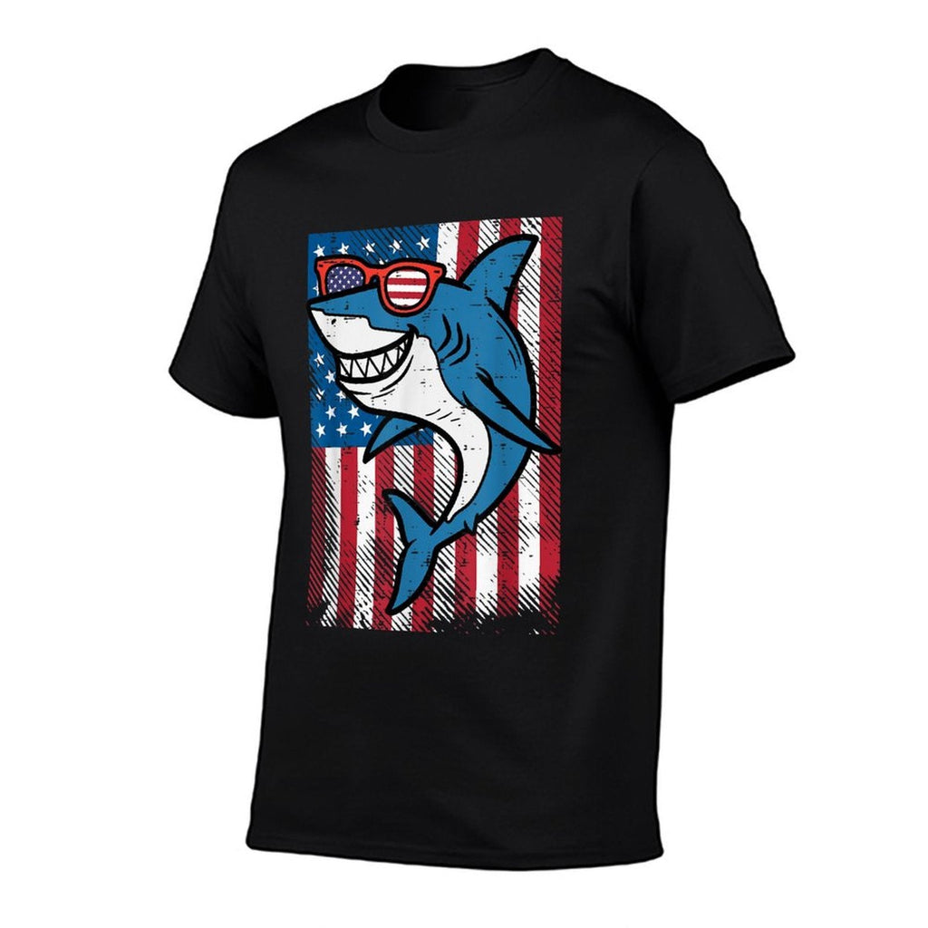 4th July Shark US Independence Day America Men Boys Kid  Cotton T-Shirt