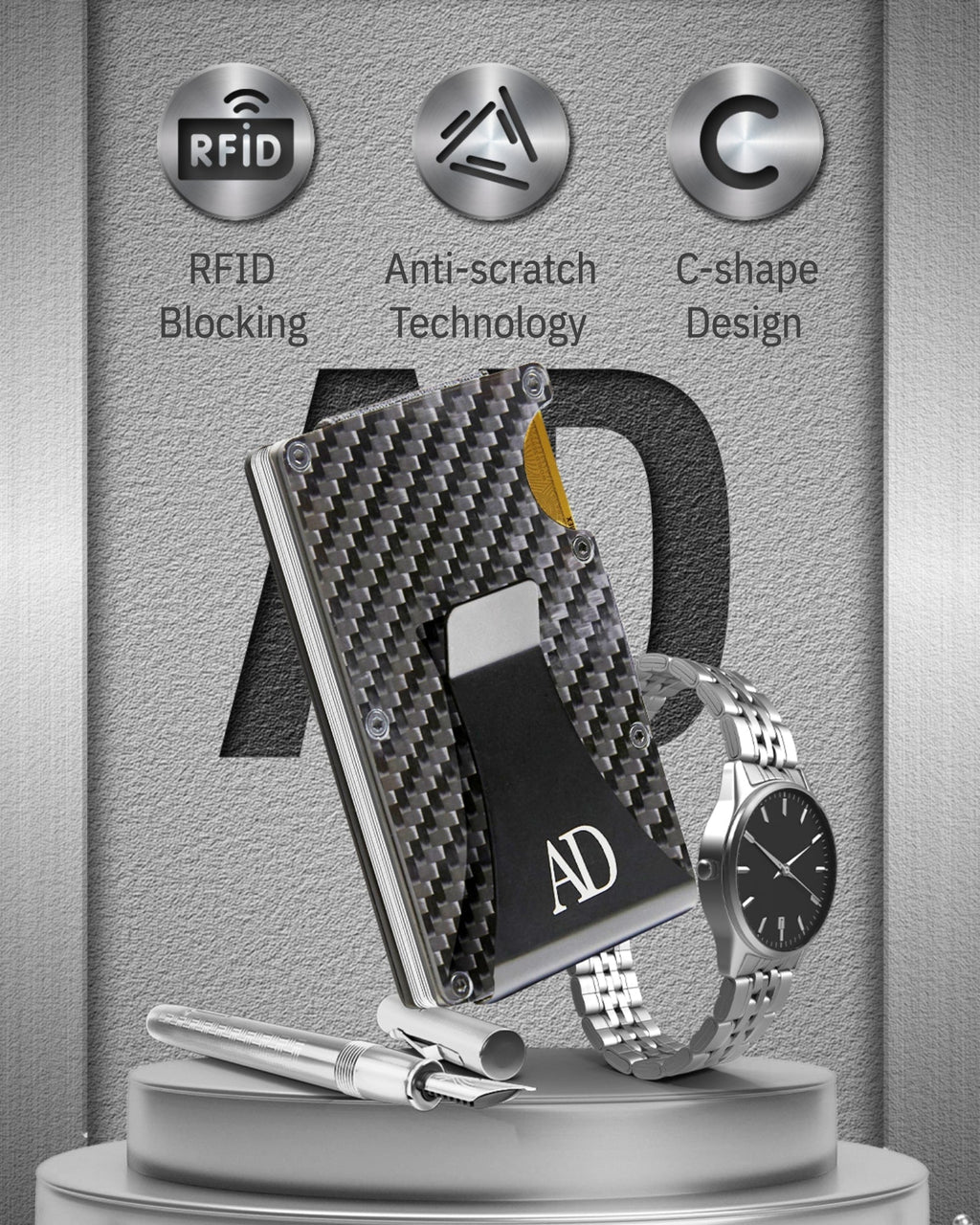 Carbon Fiber Money Clip Card Case – RFID Blocking, Holds 12 Cards