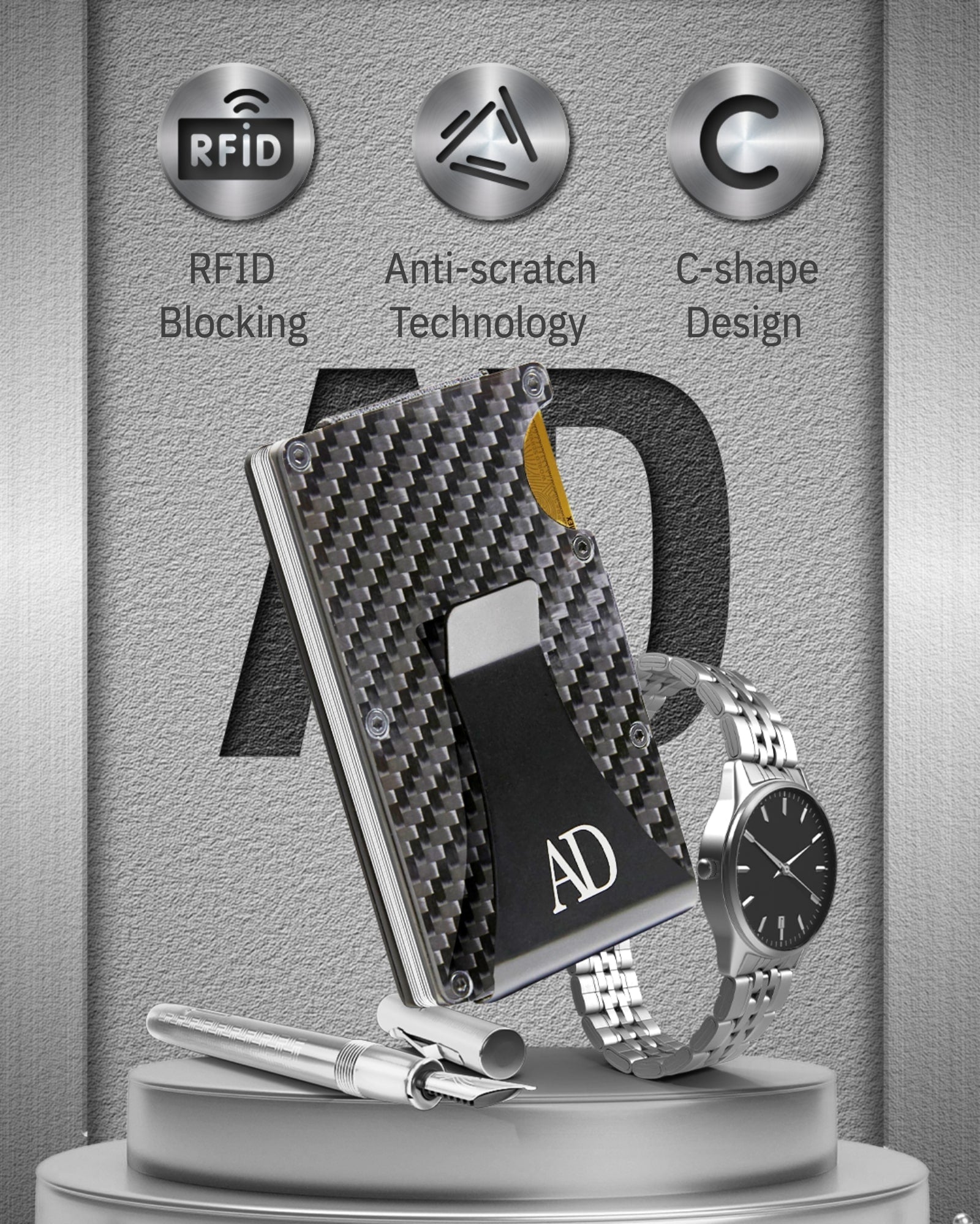 Carbon Fiber Money Clip Card Case – RFID Blocking, Holds 12 Cards