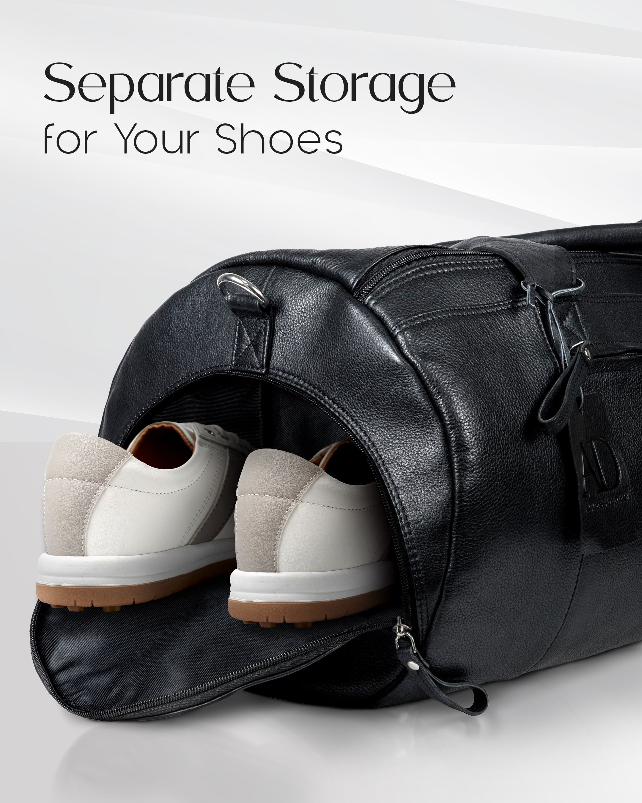 Genuine Leather Travel Duffel Bag – Shoe Compartment, Hidden AirTag Pocket