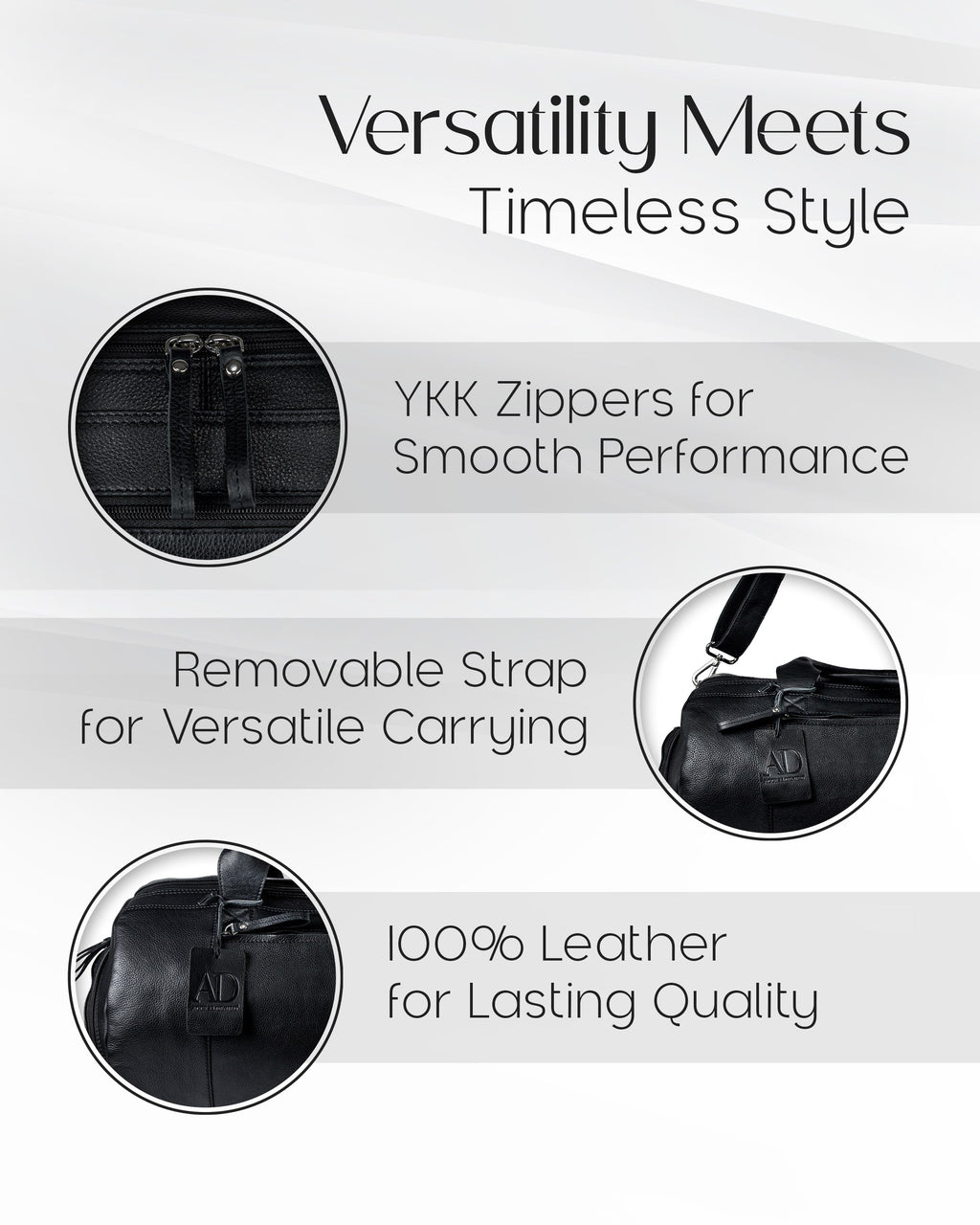 Genuine Leather Travel Duffel Bag – Shoe Compartment, Hidden AirTag Pocket