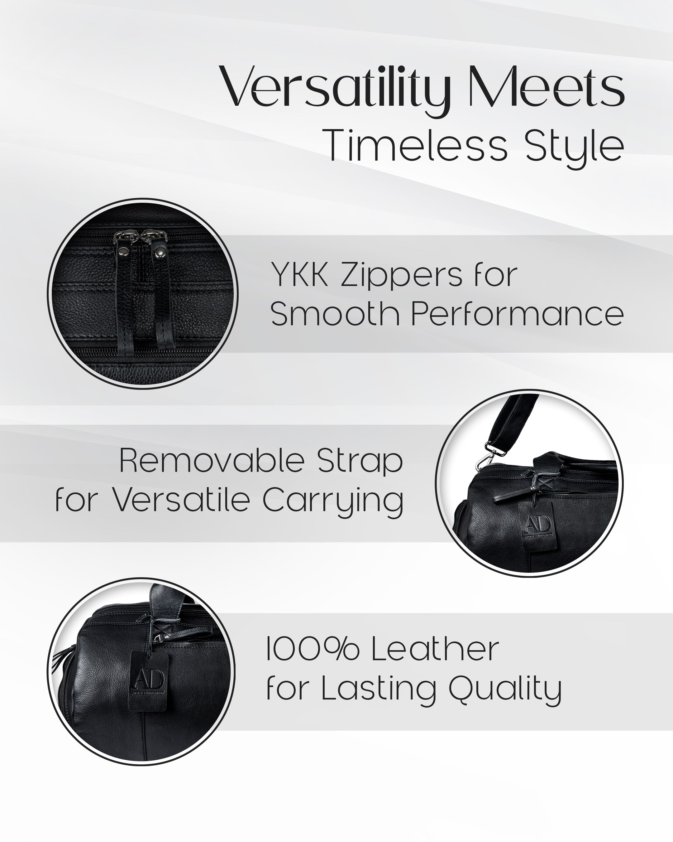 Genuine Leather Travel Duffel Bag – Shoe Compartment, Hidden AirTag Pocket