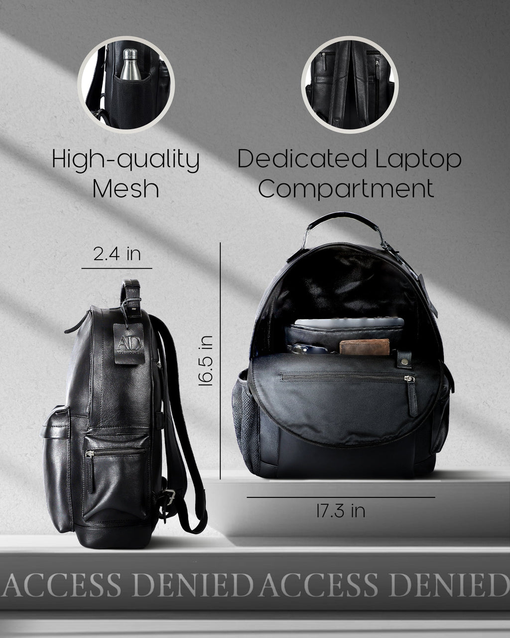 Genuine Leather Backpack – Fits 15.6" Laptop, Hidden AirTag Pocket