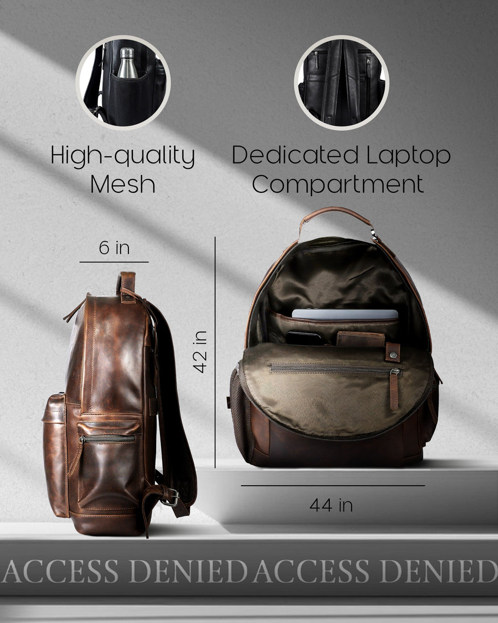 Genuine Leather Backpack – Fits 15.6" Laptop, Hidden AirTag Pocket