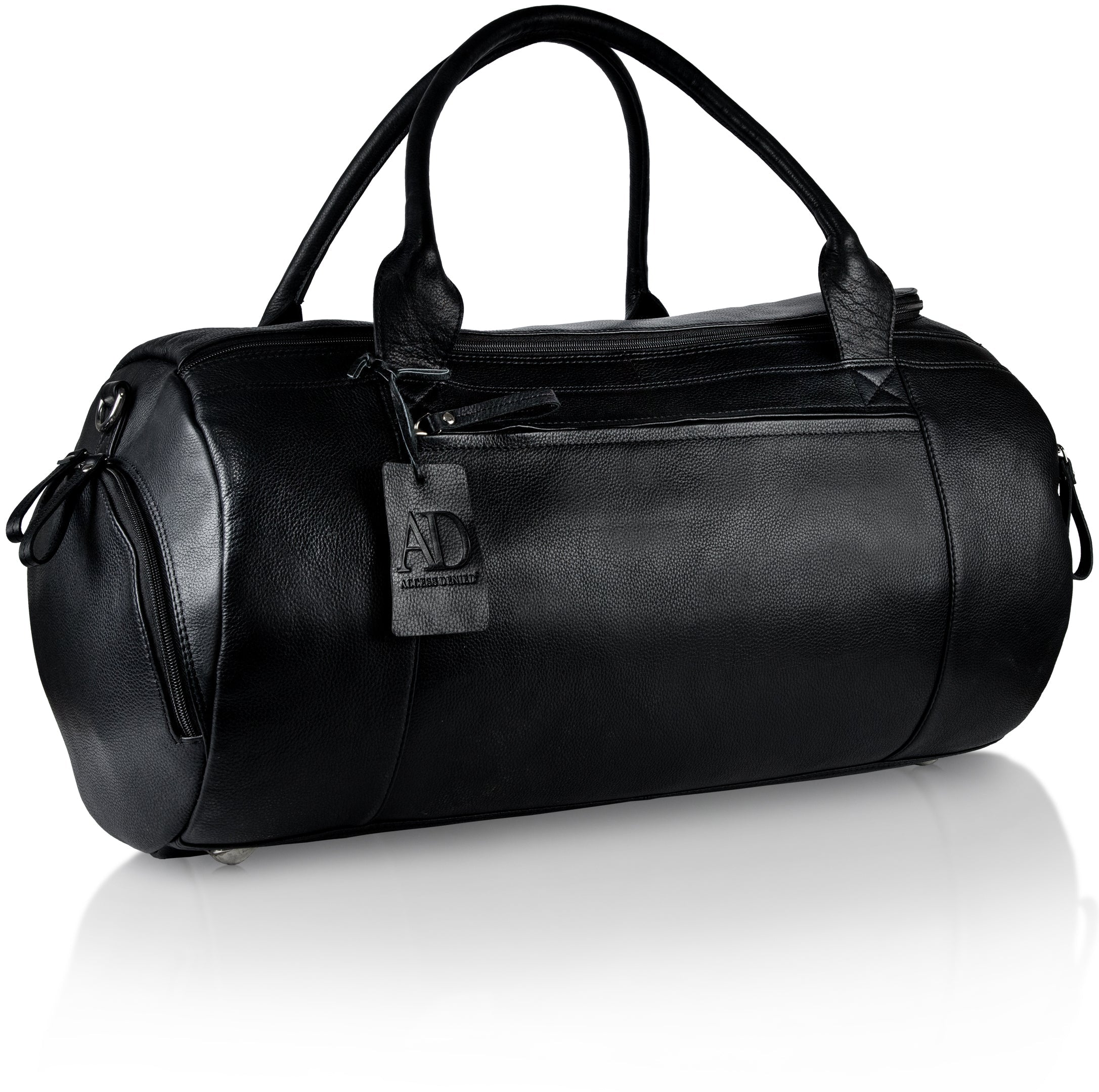 Genuine Leather Travel Duffel Bag – Shoe Compartment, Hidden AirTag Pocket