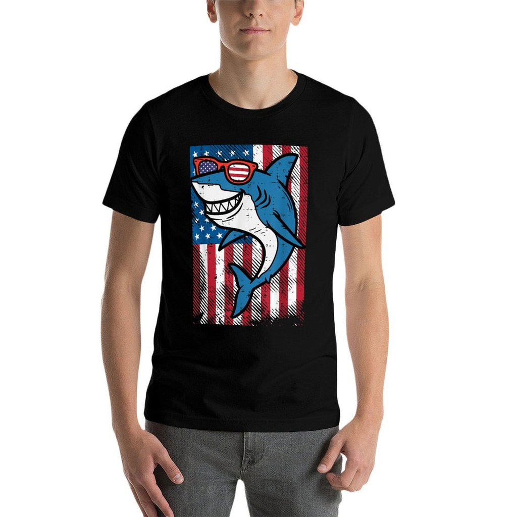 4th July Shark US Independence Day America Men Boys Kid  Cotton T-Shirt